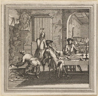 KG 12817
<br/>
Illustratie: Twee heren in conversatie in een herberg.
<br/>
<em>Picart, Bernard (1673-1733) - attr.</em>